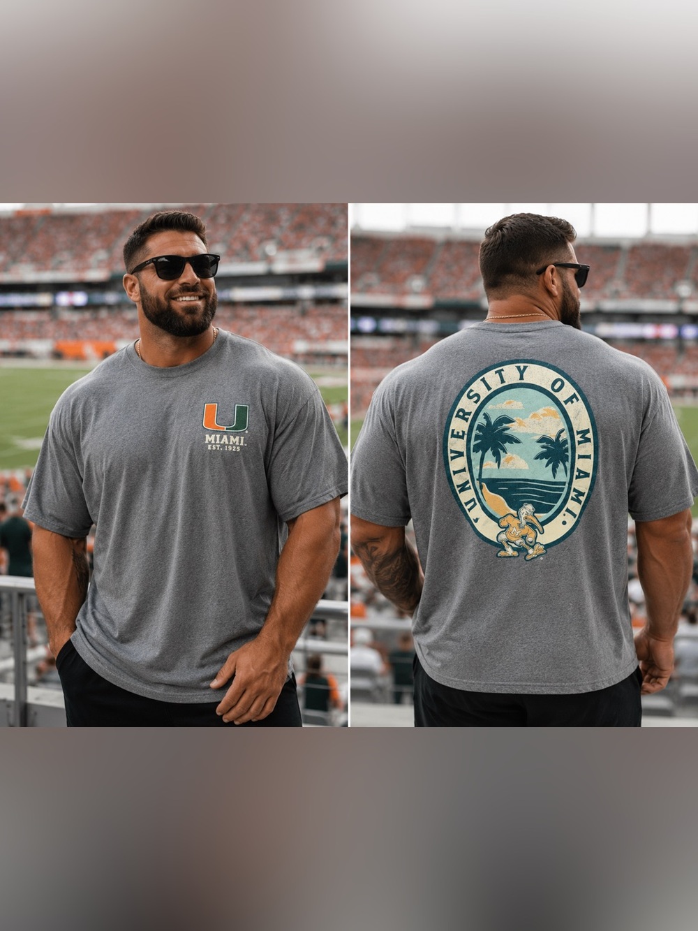 🆕 University of Miami Hurricanes Men’s 3XL Gray Graphic T-Shirt BNWOT